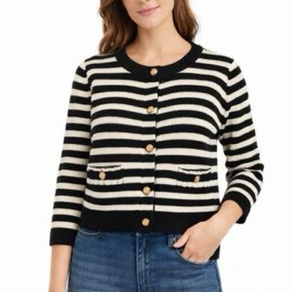 Zara black  & White Striped Button-Front Sweater Cardigan